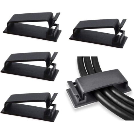 Lot de 50 clips de gestion de câbles auto-adhésifs (noir), organisateurs de câbles, clips de fil, support de cordon pour TV, PC, câble Ethernet sous bureau, bureau à domicile.