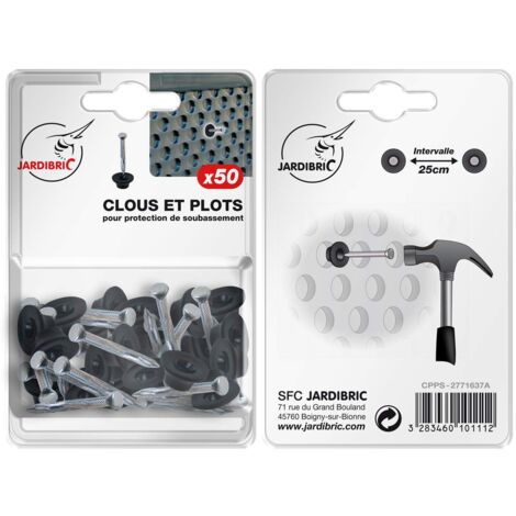 Lot de 50 clous et plots de fixation pour membranes de soubassement – Fixation sécurisée – Compatible avec membranes Jardibric