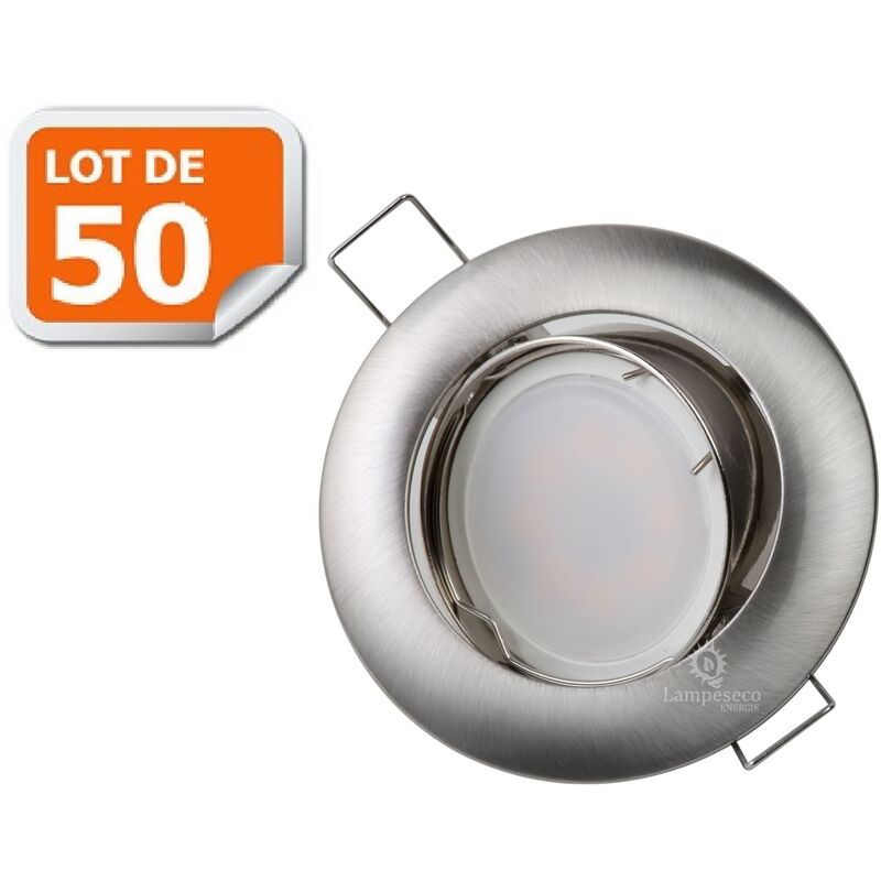 Lot de 50 collerettes supports encastrables aluminium orientables spot led rond alu brossé - Diametre 81mm - Trou de perçage 74mm