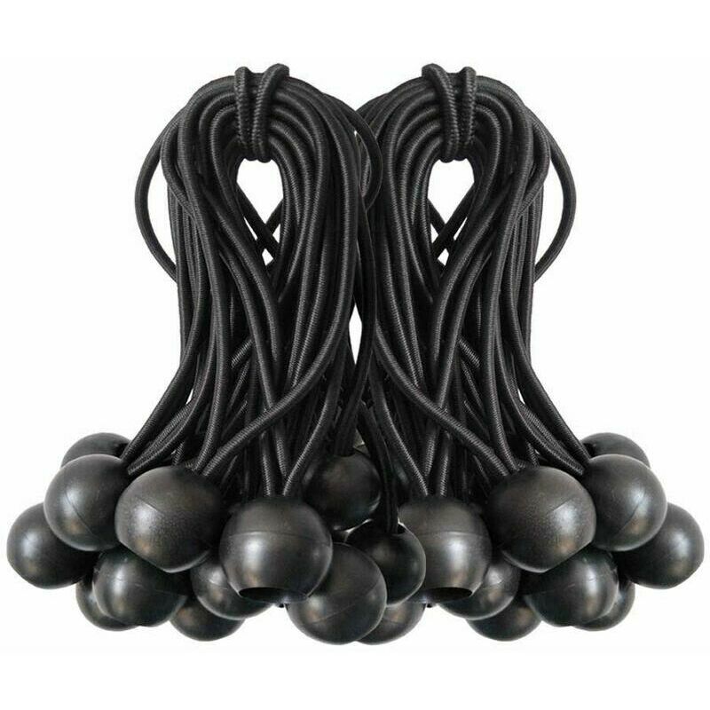 Lot de 50 Cordes Élastiques en Forme de Balles à Lacets avec Boule - Pour Auvents, Bâches, Pavillons, Tentes, Sacs de Couchage - Couleur Noire