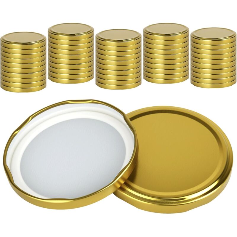 Lot de 50 Couvercles à Visser, Couvercle Pot Confiture 82mm, Couvercles pour Pots de Confiture, Bouchons à Vis Dorés pour Bocaux de 230/350/435