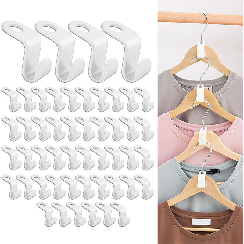 Lot de 50 Crochet Cintre, Clip D'extension, Crochets de Connecteur pour un gain de place Mini Cintres en cascade Organisateur pour penderie économie