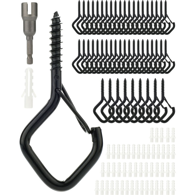 Lifcausal - Lot de 50 crochets de suspension avec boucle de sécurité, crochets à vis coupe-vent pour suspendre des guirlandes lumineuses extérieures,