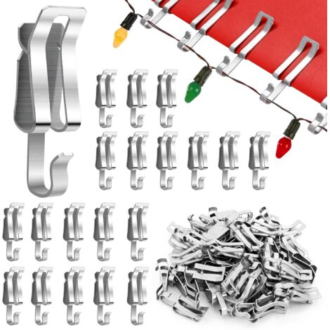 Lot de 50 crochets en métal pour guirlandes lumineuses de Noël, pour gouttière, éclairage de toit, bardeaux saisonniers, pour décoration de Noël, argent