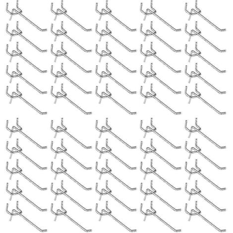 Lot de 50 crochets pour panneau perforé, crochets pour étagère murale, pour présentoir, garage, rangement d'outils, crochets de suspension pour étagère murale