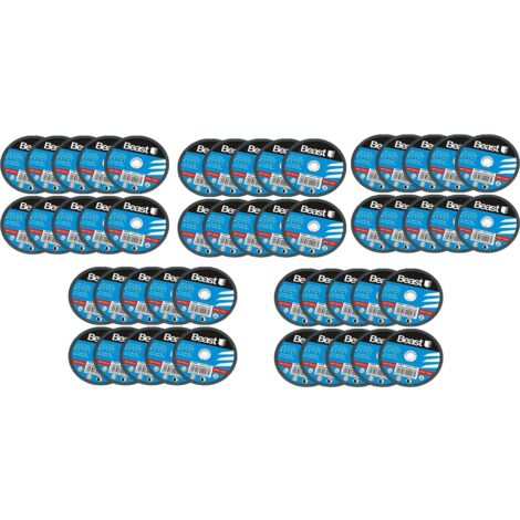 Lot de 50 disques à découper 125 x 1 mm – Épaisseur 1 mm – Diamètre intérieur 22,2 mm – Régime max 13280 tr/min – Pour coupes précises acier et métaux – Beast