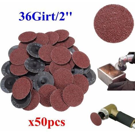 Lot de 50 disques abrasifs 2" 36 grains – Pour ponçage bois dur et métal – Verrouillage rapide Type R Roloc - 50Pcs
