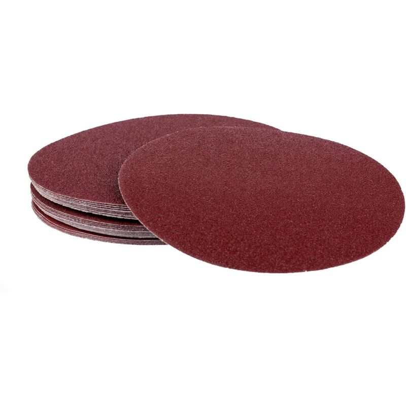 Lot de 50 disques abrasifs - 225 mm de diamètre sans trou - Assortiment de 10 x grain 40/60/80/120/180/ pour ponceuse à col