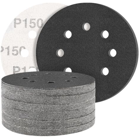 Lot de 50 disques abrasifs Carbure de Silicium 125 mm Velcro Grain 150, Professionnel 125 Rond 8 trous Disque abrasif pour usage humide et sec, Idéal pour métal et voitures