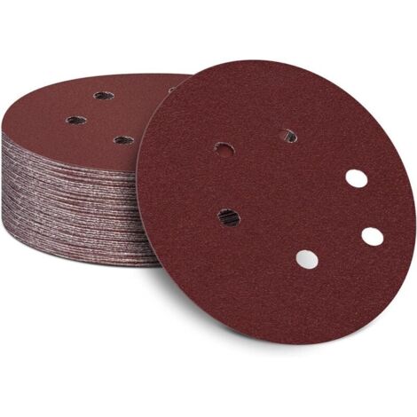 Lot de 50 disques abrasifs de 150 mm pour ponceuse excentrique grain 150, papier abrasif de 150 mm, 6 trous, bandes abrasives Velcro pour bois, panneaux de particules, métal