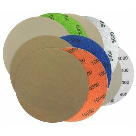 Lot de 50 disques abrasifs, papier abrasif rond, disques abrasifs auto-agrippants 125 mm, 3000/4000/5000/7000/10000 disques abrasifs humides et secs pour flocage, papier abrasif