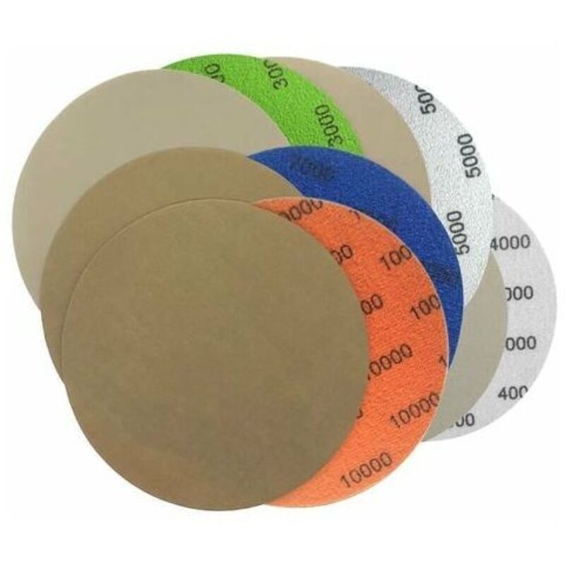 Lot de 50 disques abrasifs, papier abrasif rond, disques abrasifs auto-agrippants 125 mm, 3000/4000/5000/7000/10000 disques abrasifs humides et secs