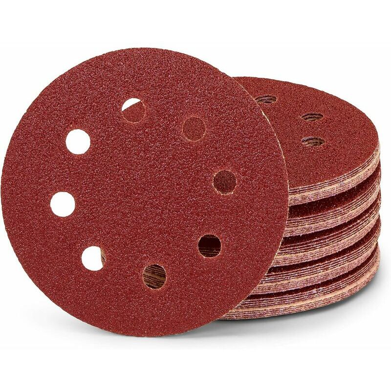 Lot de 50 disques abrasifs professionnels - 8 trous - Diamètre : 125 mm - Grain : 180 - Pour ponceuse excentrique - Feuilles abrasives - Papier