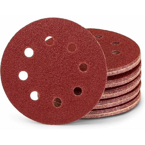 Lot de 50 disques abrasifs professionnels - 8 trous - Diamètre : 125 mm - Grain : 180 - Pour ponceuse excentrique - Feuilles abrasives - Papier abrasifT-Audace