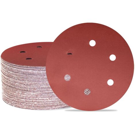Lot de 50 disques de ponçage 150 mm 6 trous Grain 1000 Papier abrasif Orbital aléatoire pour travail du bois, automobile, métal