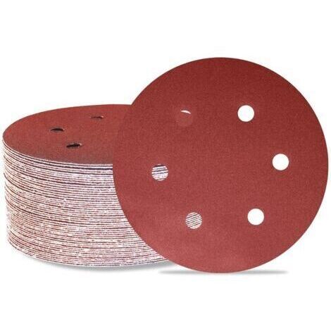Lot de 50 disques de ponçage 150 mm 6 trous Grain 120 Papier abrasif Orbital aléatoire pour travail du bois, automobile, métal