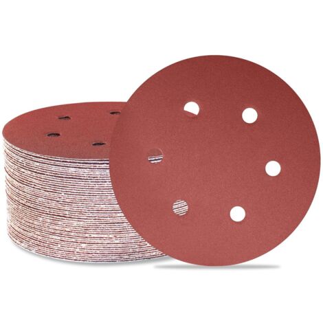 Lot de 50 disques de ponçage 150 mm 6 trous Grain 180 Papier abrasif Orbital aléatoire pour travail du bois, automobile, métal