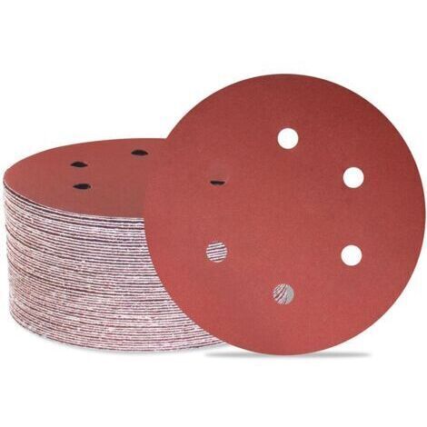 Lot de 50 disques de ponçage 150 mm 6 trous Grain 320 Papier abrasif Orbital aléatoire pour travail du bois, automobile, métal