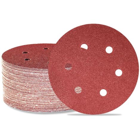 Lot de 50 disques de ponçage 150 mm 6 trous Grain 40 Papier abrasif Orbital aléatoire pour travail du bois, automobile, métal