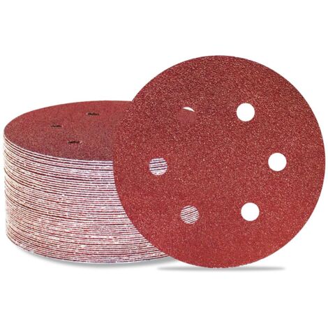 Lot de 50 disques de ponçage 150 mm 6 trous Grain 80 Papier abrasif Orbital aléatoire pour travail du bois, automobile, métal