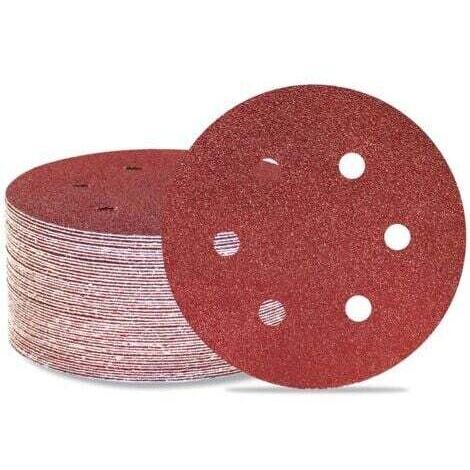 Lot de 50 disques de ponçage 150 mm 6 trous Grain 80 Papier abrasif Orbital aléatoire pour travail du bois, automobile, métal