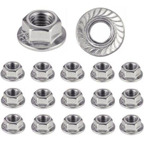 Lot de 50 écrous à bride M8 en acier inoxydable 304 avec motif floral hexagonal antidérapant, Écrous d'arrêt pour vis，ecrou m8，ecrou inox，ecrou frein，ecrou