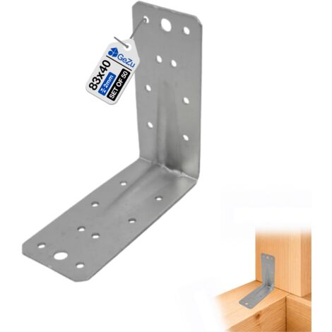 Lot de 50 Équerres de charpente 83 x 62 mm – Galvanisées – Connecteurs d’angle bois – Équerres de fixation robustes – GeZu Impex
