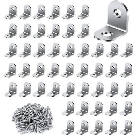 Lot de 50 équerres métalliques 20x20mm, 100 vis Supports pour fixation de meubles, acier inoxydable