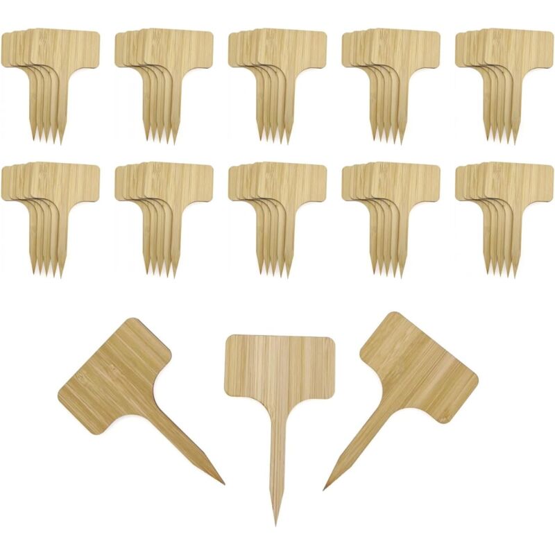 Laoa - Lot de 50 étiquettes en bambou pour plantes de jardin, étiquettes durables en forme de t, 10 x 6 cm