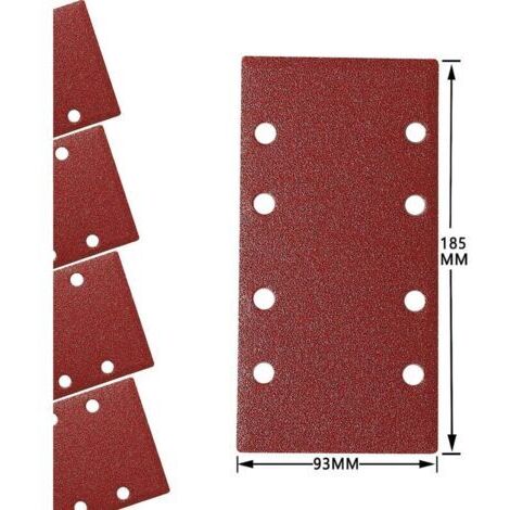 Lot de 50 feuilles abrasives 93 x 185 mm - Papier abrasif carré auto-agrippant 8 trous - 180 grains assortis - le polissage et l'élimination de la rouille