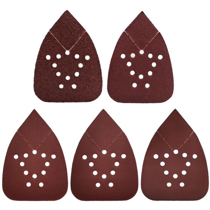 Lot de 50 feuilles abrasives triangulaires - Grain mixte - 12 trous - Papier abrasif Velcro (40, 80, 120, 180, 240 chaque grain - 10 pièces)