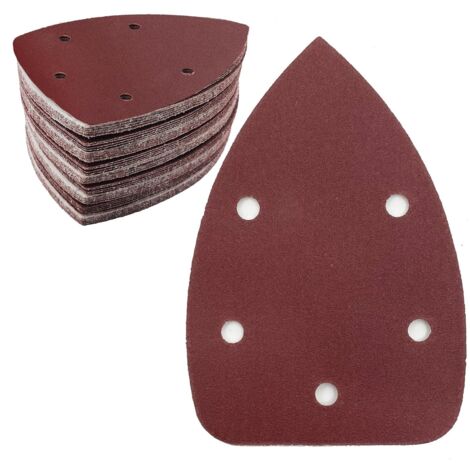 Lot de 50 feuilles de papier abrasif triangulaire, grain 240, 5 trous, papier abrasif auto-agrippant, papier abrasif delta pour ponceuse triangulaire 140 x 100 mm