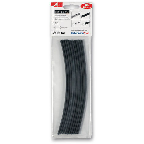 Lot de 50 gaines thermorétractables noires HIS-3-BAG-3/1 200MM (5X10) - HellermannTyton