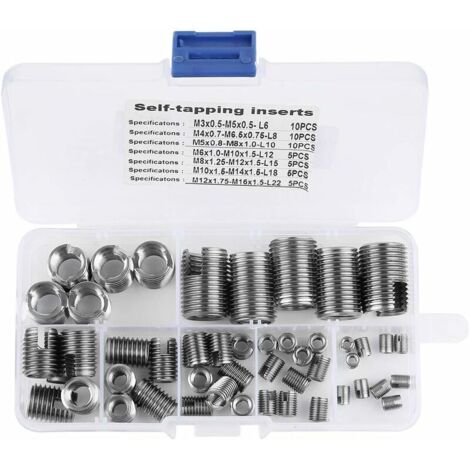 Lot de 50 inserts filetés autotaraudeurs en acier inoxydable 302 – Renforce les filetages – Résiste aux vibrations – Répare les filetages endommagés - 50pcs
