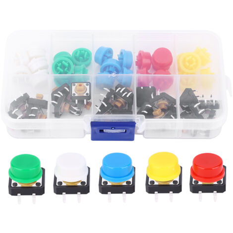 Lot de 50 Interrupteurs Tactiles Ronds - Boutons-Poussoirs 12VDC, 5 Couleurs - Haute Qualité