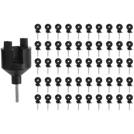 Lot de 50 isolateurs à visser pour clôture électrique, compatibles avec les poteaux en bois, avec outil de pose.