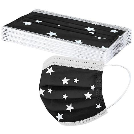 Lot de 50 masques anti-poussière et anti-gouttelettes PM2.5 pour enfants, motif étoiles, 3 couches - Noir