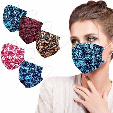 Lot de 50 masques pour adultes, masques colorés emballés individuellement pour femmes et hommes, masques jetables respirants confortables avec boucles d'oreille réglables