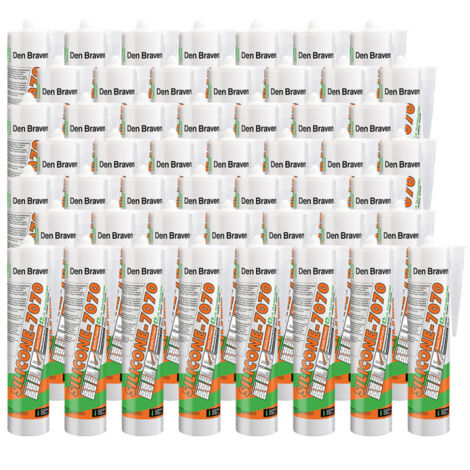 Lot de 50 mastic silicone neutre 7070 Plus translucide 300ml – Résistance -40°C à +120°C – Joint d'étanchéité pour menuiseries – Den Braven