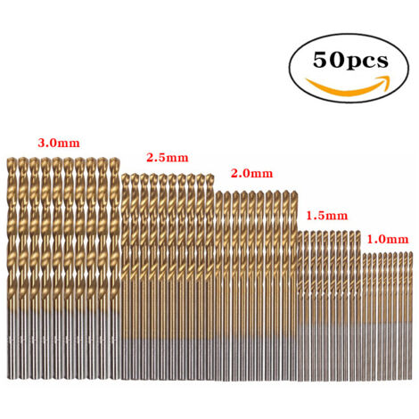 Lot de 50 mini forets hélicoïdaux en acier rapide avec revêtement en titane pour le travail du bois 1/1,5/2/2,5/3 mm