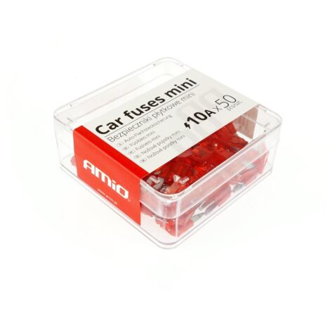 Lot de 50 mini fusibles à lames pour voiture, 10 A, amio-02219
