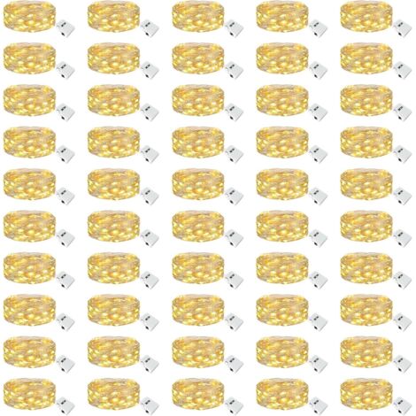 Lot de 50 Mini Guirlande LED à Pile, 2M 20LED 3 Modes Pile, IP65 Étanche Petite Guirlande Lumineuse Led Interieur Décoration pour Jardin, Chambre, Mariage, Fête, Noël, Blanc Chaud [Classe énergétique 