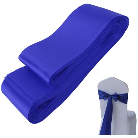 Lot de 50 nœuds en satin bleu pour chaises, en polyester, à nouer au dos des chaises. Idéal pour les mariages, les fêtes et les banquets.
