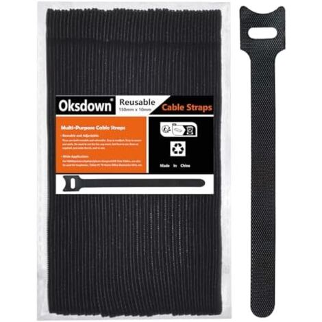 Lot de 50 Noir Attaches Câble Sangle Réutilisable Scratch Serre Bande avec Crochet et Boucle pour la Gestion des Câbles Organisation PCS