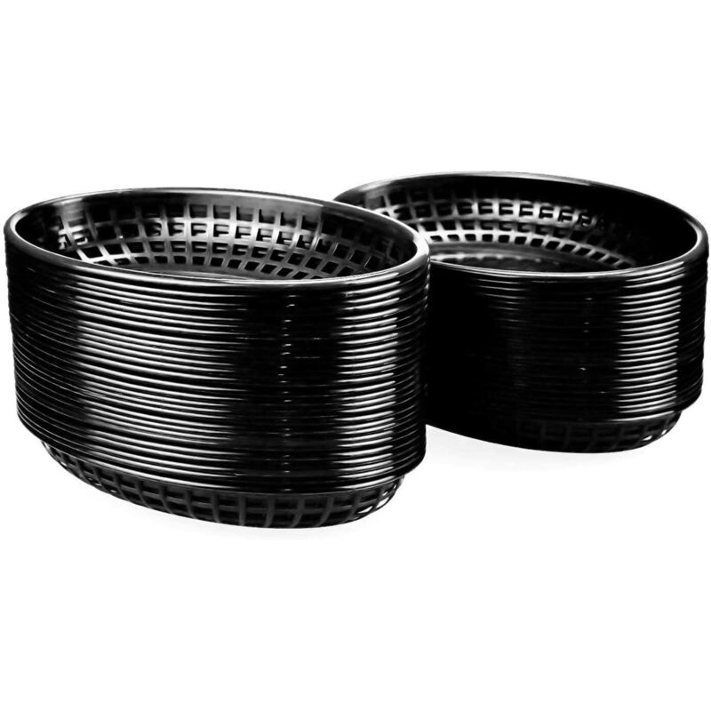 Lot de 50 paniers de Restauration Rapide paniers de Rangement en Plastique Panier de présentation ovale classique - Noir, 14 x 22,5 x 3,8 cm
