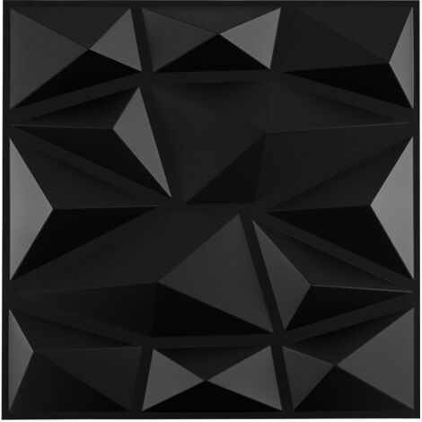 COSTWAY Lot de 50 Panneaux Muraux 3D Carrés 30 x 30 cm, Décoration Murale Intérieure en PVC Résistant au Feu avec Accent Diamant pour Découpe Créative, Noir