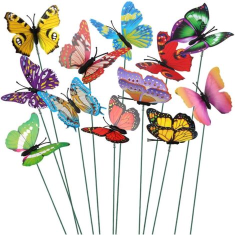 LANGRAY Lot de 50 papillons colorés de 7 cm pour décoration de jardin sur bâtonnets de papillons pour terrasse, pelouse, papillons
