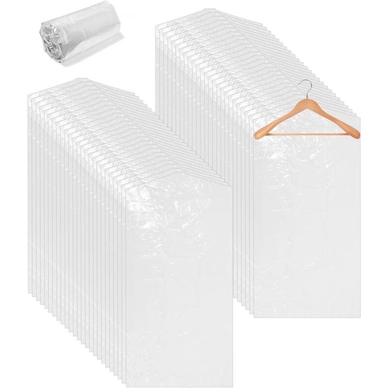 Lot de 50 Pièces Housses de Vêtements Transparents 60x120cm Housse Vetements à Suspendre sacs à vêtements Housse Vetement Penderie,Anti-poussière en