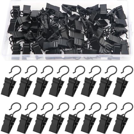 Lot de 50 pinces à rideaux en métal – Clips robustes pour rideaux de douche et guirlandes – Capacité de poids élevée – Décoration intérieure noire