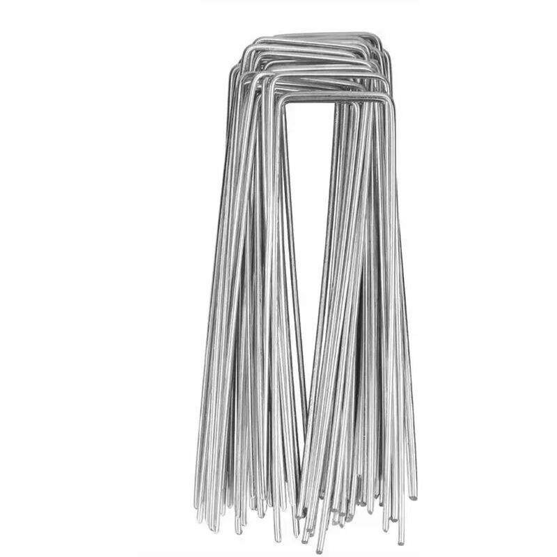 Lot de 50 piquets de sol pour tente, piquets d'ancrage pour jardin, 3 mm, 15 cm de long, acier, argent